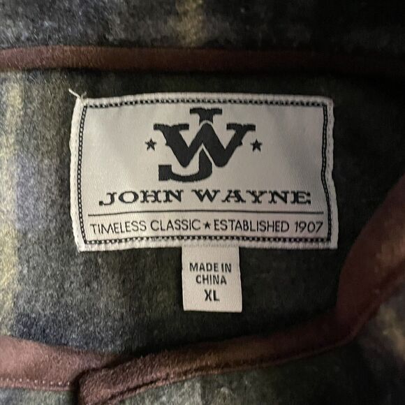 John Wayne Sweater Fleece Plaid Mock Neck 1/4 Snap Up Long Sleeve Mens XL - Picture 3 of 8